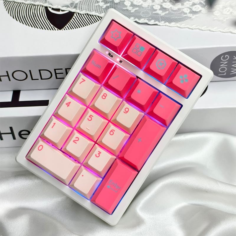 Boyi TD21 Hot Swap Numpad,21 Keys Mini Numpad Portable Keypad Bluetooth5.0/2.4G/Wired Number Pad Keyboard PBT Keycaps RGB Backlit Type-C Mini Keyboard (Pink Cherry Keycaps) - Image 3